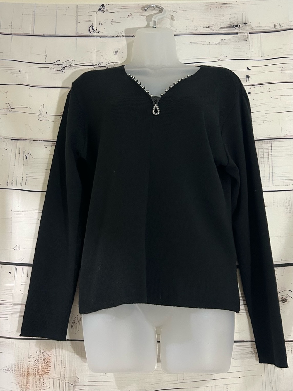 Gabriella Ghini Women's Merinos Fine Wool Black Diamond Zip Sweater Size Large L